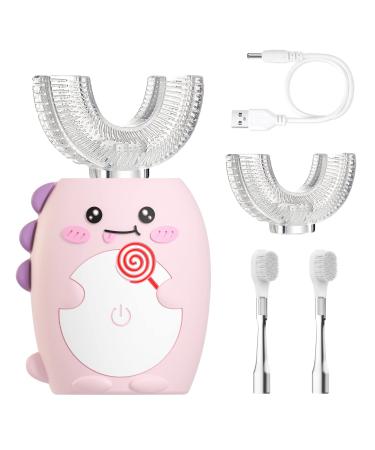 ANYCOVER Kids Electric Toothbrush, Kids Toothbrush U Shaped, 4 Brush Heads, IPX7 Waterproof, 3 Cleaning Modes, Suitable for 2-8 Years Infants Children's Electric Sonic Toothbrush (Pink)