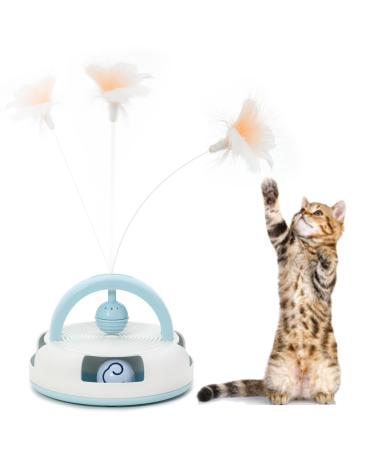 Suhaco 3 IN 1 Cat Toys Interactive for Indoor Cats Swing Feather Wand Kitten Toy with Catnip Ball Cat Track Toy Included Bell Ball for Boredom Self Play Fun Cat Toys with Ping-Pong Replacement (Blue)