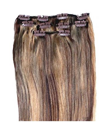 Forever Young UK Clip In Remy 100% Human Hair Extensions Medium Brown and Blonde Mix Half Head 16" Length