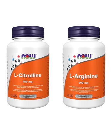 NOW Supplements L-Citrulline 750mg Capsules 90 Count & Supplements L-Arginine 500mg Capsules 100 Count