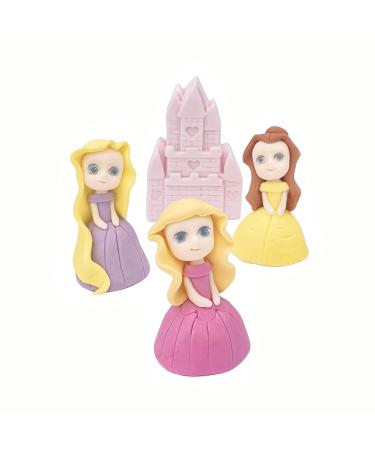 4x Princess Cake Toppers Set - Princess Castle Girls Birthday Party Wedding Baby Shower Christening Cupcake Decoration - Comes with an Edible Glue