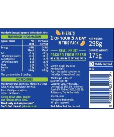 Princes Mandarin Segments in Juice 298 g - Buy Online on SooperMarket.com