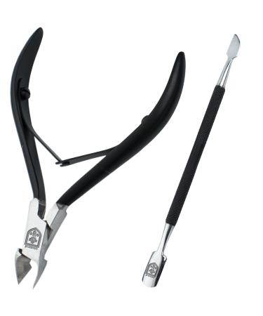 SENBACH Cuticle Trimmer with Cuticle Pusher Cuticle Remover Cuticle Nipper Professional Stainless Steel Cuticle Cutter Clipper Durable Pedicure Manicure Tools for Fingernails and Toenails (Black) Black (Pack of 2)