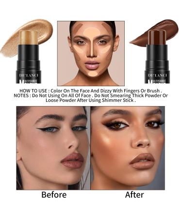 DE LANCI Contour Highlighter Stick Kit for Brown, Dark, Black Skin Tone - 2 PCS Cream Sticks with Brush - Face Illuminator & Bronzer - Moisturizing Shade Makeup - Buy Online on SooperMarket.com