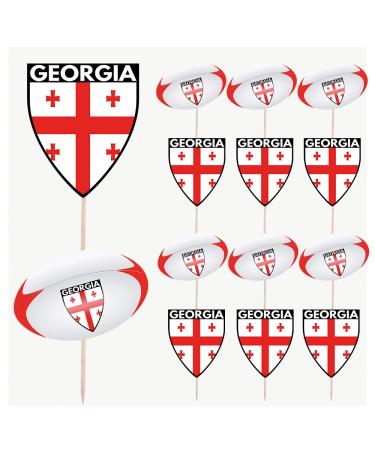 Georgia Flag Rugby Ball Food & Cupcake Picks Toppers Party Decorations (14 Pack)