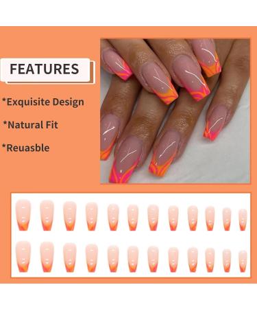 RUNRAYAY 24pcs Orange Press on Nails - Medium French Tips Artificial Nails for Women & Girls | Easy Glue-On Fake Nails - Buy Online on SooperMarket.com