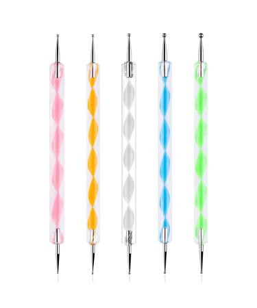 Sularpek 5Pcs 2 Way Dotting Pen Tool Nail Art Tip, Multicolor Dotting Tool Set, Dot Paint Manicure kit, for Embossing Pattern Clay Sculpting Nail Art fluorescent color