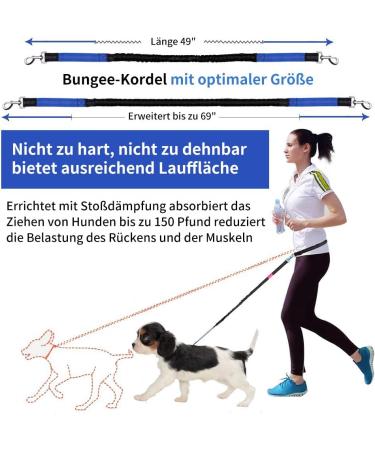 Premium Adjustable Dog Leash - Dual Grip Reflective Walking & Jogging Line with Feces Bag Dispenser for Large Dogs - Shock-Damping Design in Black/Blue - Buy Online on SooperMarket.com