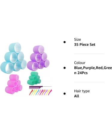 Jumbo Hair Rollers Set Hair Rollers Self Grip Curlers For Long Hair No Heat Curlers Heatless Hair Rollers With Clips & Comb 24 Packs (Blue Purple Red Green 24Pcs) - Buy Online on SooperMarket.com