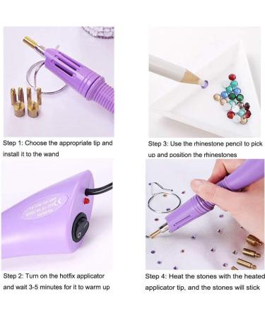 Hotfix Applicator Rhinestone Setter Kit - 7 Sizes Tips, Tweezers, Cleaning Brush, Pencils & Crystal Embellishments - Buy Online on SooperMarket.com
