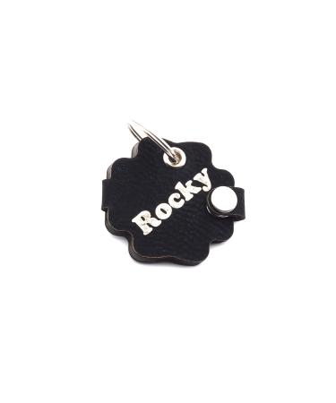 Copter farm dog brand bag for dogs on the collar |With engraving push button |Art leather real leather |Dog brand |individually engraved on both sides (black flower) black flower