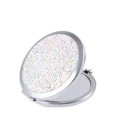 Lurrose Travel Wallet Bling Compact Mirror Round Folding Mirror Double- sided Cosmetic Mirror Portable Pocket Mirror Rhinestone Mirror for Travel and Home Use (Colorful White) Travel Mirror