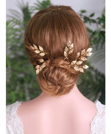 YERTTER 5 PCS Gold Leaves Hair Pins Bridal Hair Accessories for Bride and Bridesmaids Wedding Hair Piece