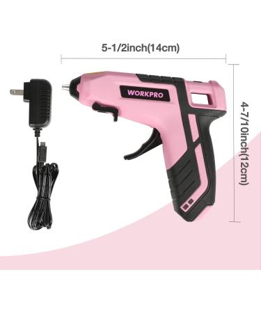 WORKPRO Cordless Hot Melt Glue Gun Kit | Rechargeable Mini Glue Gun with 20 Premium Glue Sticks | Automatic Power Off for Art, Crafts, Decorations, and Fast Repairs | Pink Ribbon - Buy Online on SooperMarket.com