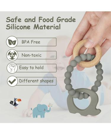 Vicloon Octopus Teething Toy - Silicone and Wood Teether for Babies - Easy to Clean & Hold - Chew Toy for Boys & Girls - Green-Grey - Buy Online on SooperMarket.com