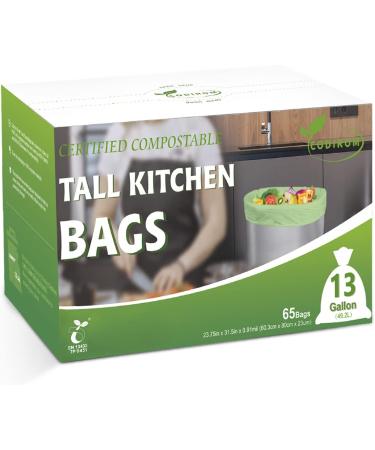 Codirom 100% Compostable Trash Bags 13 Gallon 65 Count - EN13432 Certified - Pack of 1 - Buy Online on SooperMarket.com