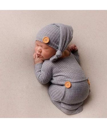 Newborn Baby Photo Shoot Props Crochet Outfit Set - Gray Long Tail Hat and Pants | Photography Accessories for Boys and Girls - Buy Online on SooperMarket.com