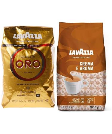 Oro Whole Bean Coffee Blend Medium Roast 1kg Bag (1 Pack) & Crema E Aroma Whole Bean Coffee Blend 2.2-Pound Bag Balanced medium roast Coffee+ Aroma Beans