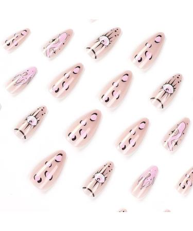 Runrayay 24pcs Press On Nails - Pink Midrings with Snake & Flame French Designs | Oval Nail Art for Women & Girls - Buy Online on SooperMarket.com