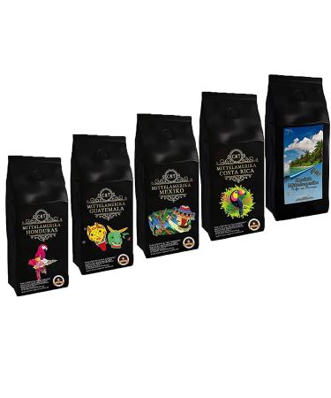 Country coffee trial package "Central America" 5 x 500g top coffee from Honduras Guatemala Mexico Costa Rica Nicaragua 2500 grams of whole beans 500 g (5 Pack)