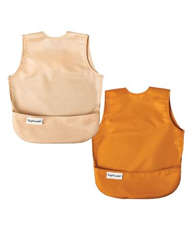 Tiny Twinkle Mess-Proof Apron Toddler Bibs w/Tug-Proof Closure Baby Food Bibs 2 Pack Sand Cinnamon Large 2-4 Years