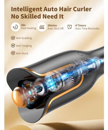 GHKJOK Automatic Curling Iron for Long Hair - 1 Ceramic Barrel 4 Heat Settings & 3 Timers Fast Heating Hair Curler - Ideal for Women - Shop Internationally - Buy Online on SooperMarket.com