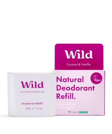 Wild - Natural Refillable Deodorant - Vegan & Eco-Friendly - Aluminium Free - Long Lasting Protection - 100% Natural Ingredients - Coconut & Vanilla Refill - 40g Coconut & Vanilla 40 g (Pack of 1)