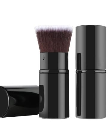 Falliny Retractable Foundation Makeup Brushes, Travel Flat Top Kabuki Powder Brush Portable Liquid Foundation Brush with Cover Perfect for Blending Liquid, Cream or Flawless Powder Cosmetics Foundation Makeup Brush Black