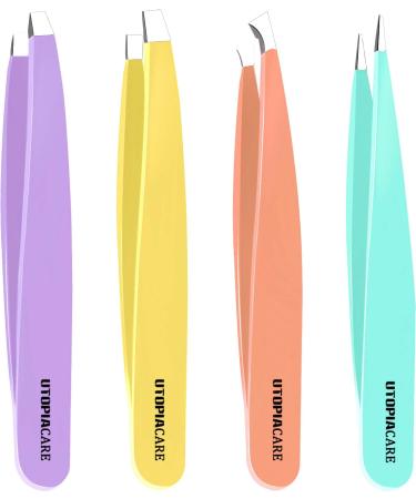 Utopia Care - Professional Stainless Steel Tweezers Set (4-Piece) – Precision Tweezers for Ingrown Hair, Facial Hair, Splinter, Blackhead and Tick Remover (Multi)