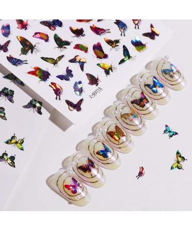 Eseres 10 Sheets 3D Laser Butterfly Nail Stickers - Self-Adhesive Colorful Butterflies Decals for Nail Art - Buy Online on SooperMarket.com