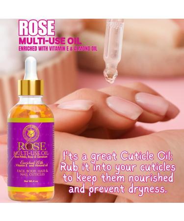 Rose Multi-Use Oil Organic Face Body Hair & Nail Cuticle Oil with Vitamin E | 4 oz - Buy Online on SooperMarket.com