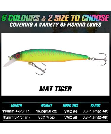 Mat Tiger Jerkbait for Bass Fishing - 85mm Minnow Lure Kit - Suspending Jerk Baits - 1 Pack - Buy Online on SooperMarket.com