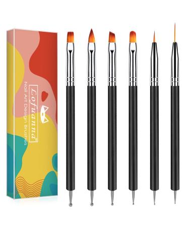 Lofuanna Nail Art Brush Set 6pcs Double Ended Fine Nail Liner Brush Dotting Pen Painting Tools with Nail Extension Gel Brush  Builder Gel Brush  Nail Art Liner Brush and Nail Dotting Pen for Salon at Home DIY Manicure 6p...