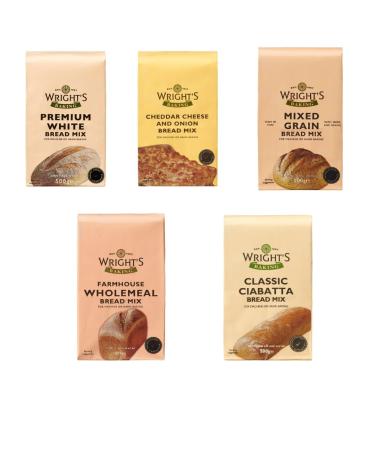 Wright's selection pack | Premium White Bread Mix | Mixed Grain Bread Mix | cheddar and onion bread mix | Wholemeal bread mix | Ciabatta Bread Mix