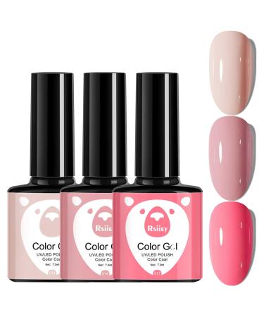 Pink Gel Nail Polish Nail Varnish Set 3 Colors Nude Peach Light Pink Coral Gel Nail Polishes Sets Natural Pale Pink Hot Pink Soak off UV/LED Gel for Christmas DIY Manicure Home Salon Nail Art
