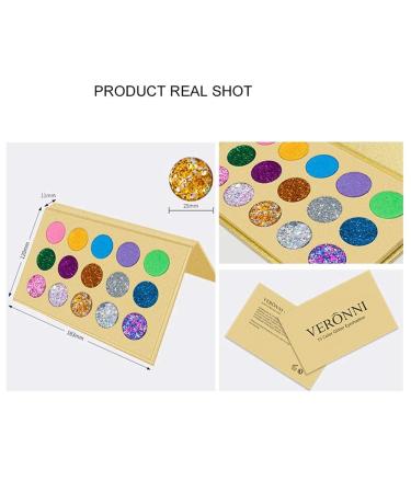 VERONNI Glitter Eyeshadow Palette - 15 Colors Matte Shimmer Glitter | High Pigment Eye Shadow Palette for Stage & Halloween Makeup - Buy Online on SooperMarket.com