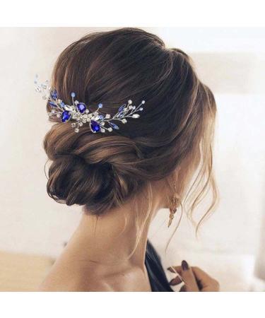 YBSHIN Blue Rhinestone Wedding Hair Comb - Silver Bridal Headpiece for Women (Style 1-Blue Crystal) - Buy Online on SooperMarket.com