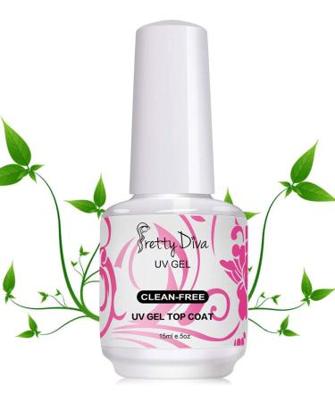 PrettyDiva No Wipe Top Coat - 0.5 Oz Gel Top Coat No Wipe UV Led Light Cured Required High Gloss Soak Off Gel Nail Polish Shiny Top Coat - Clear