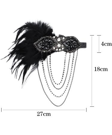 Feather Headband 1920s Flapper Headband Faux Pearls 1920s Flapper Headpiece Crystal Headband Fancy Dress Headwear Feather Vintage Headband for Women Hair Accessories for Cocktail Party Prom Wedding Black-2 - Buy Online on SooperMarket.com