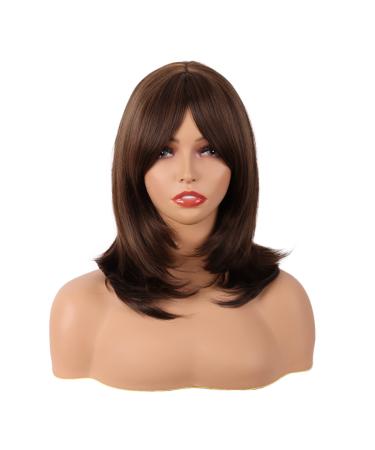 MapofBeauty 18 Inch/45 cm Layered Bangs Straight Synthetic Fiber Shoulder Length Hair Daily Use Wig (Brown)