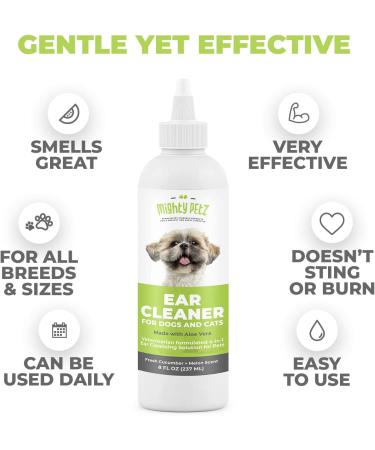 Mighty Petz Dog Ear Cleaner Solution 8 oz - Vet Formulated Gentle Otic Cleaning Drops for Dogs - Supports Infection-Prone Ears, Removes Wax, Debris, & Odor - Cucumber & Melon Scent - Large - Buy Online on SooperMarket.com
