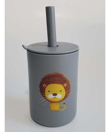 Toddler Cup  Silicone Training Cup Sippy Cup with Straw  Non-Slip  NO BPA  Unbreakable  Trainer Cup for Babies Toddlers and Infants (Grey w/ lion)