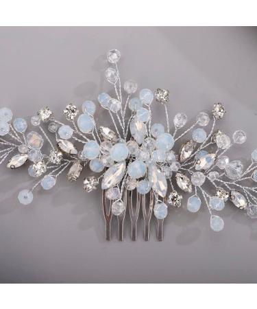 Chargances Bridal Crystal Hair Comb Wedding Blue Beaded Gemstone Hair Side Comb Fashion Flower Headband Headpieces Wedding Prom Flower Girl Hair Accessories for Women and Girls (Silver) - Buy Online on SooperMarket.com