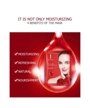 VENZEN Red Apple Skin Moisture Face Mask - Hyaluronic Acid 10 Pack (25g Each) | Refreshing Facial Care for Hydration & Replenishment - Buy Online on SooperMarket.com
