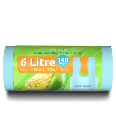 GreFusion 6L Extra Thick Compostable Food Waste Bags 6L with Handles 140 Count 6 Liter 140 Count