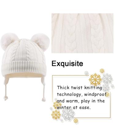 Flower Baby Girls Pompom Beanie 2-4 Years White | Soft Knitted Toddler Hat for Fall/Winter - Buy Online on SooperMarket.com