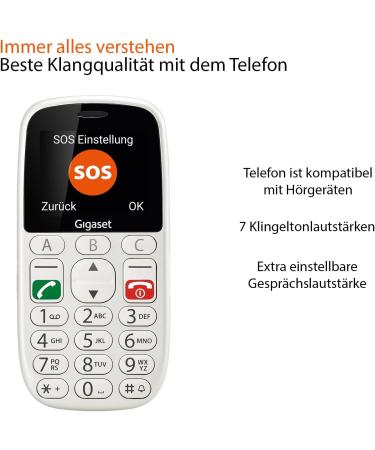 Gigaset GL390 White GSM - Senior Mobile Phone with SOS Button Large 2.2 Display & Easy-to-Use Keys | Compact Hearing Aid Compatible Cell Phone - Buy Online on SooperMarket.com