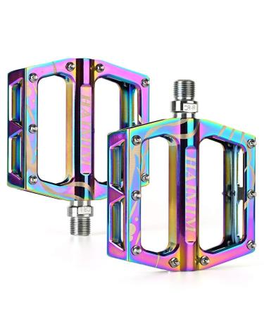 HAIMIM Road Bike Pedals 9/16 Sealed Bearing Mountain Bicycle Flat Pedals Lightweight Aluminum Alloy Wide Platform Cycling Pedal for BMX/MTB -Universal Lightweight Aluminum Alloy Platform Pedal Colorful