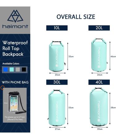 Haimont 10L Waterproof Dry Bag Backpack for Kayaking, Rafting, Boating & Fishing - Aqua Green with IPX8 Waterproof Phone Case - Buy Online on SooperMarket.com