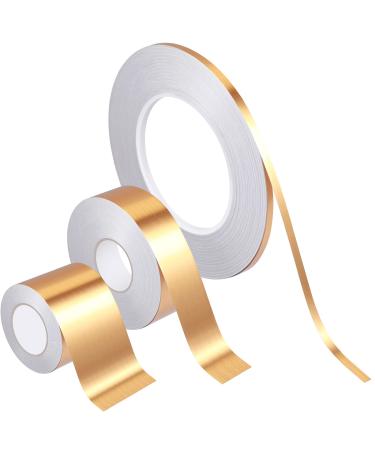 Zonon 3 Rolls Tape, Self Adhesive Metalized Polyester Film Tape, Washi Tape for Christmas Detailing Accent Walls Graphic Arts for Cars and Boats Trim, 3 Sizes (Multi Size, Gold) Gold Multi Size